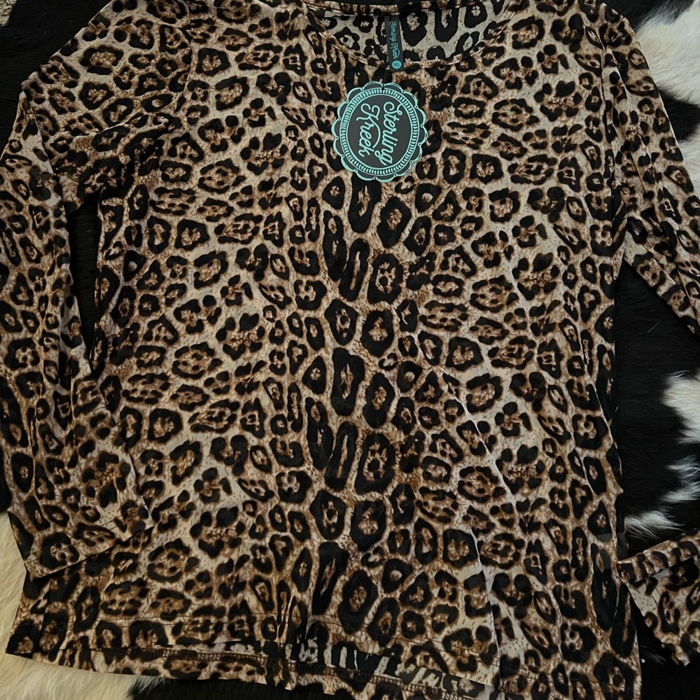 Leopard Print Long Sleeve Mesh Top X-L Sterling Creek NWT